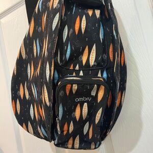 Ambry Sling Bag Black with feathers orange cream blue